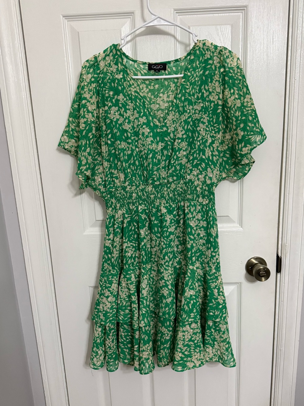 GGO Green Floral V-Neck Ruffle Mini Dress